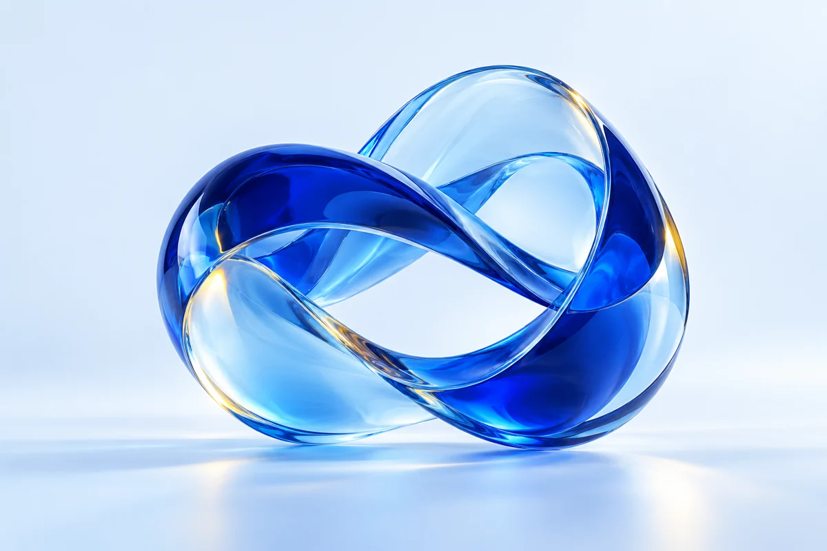 Sculpture abstraite en verre bleu illustrant la connexion entre les usages de l’IA